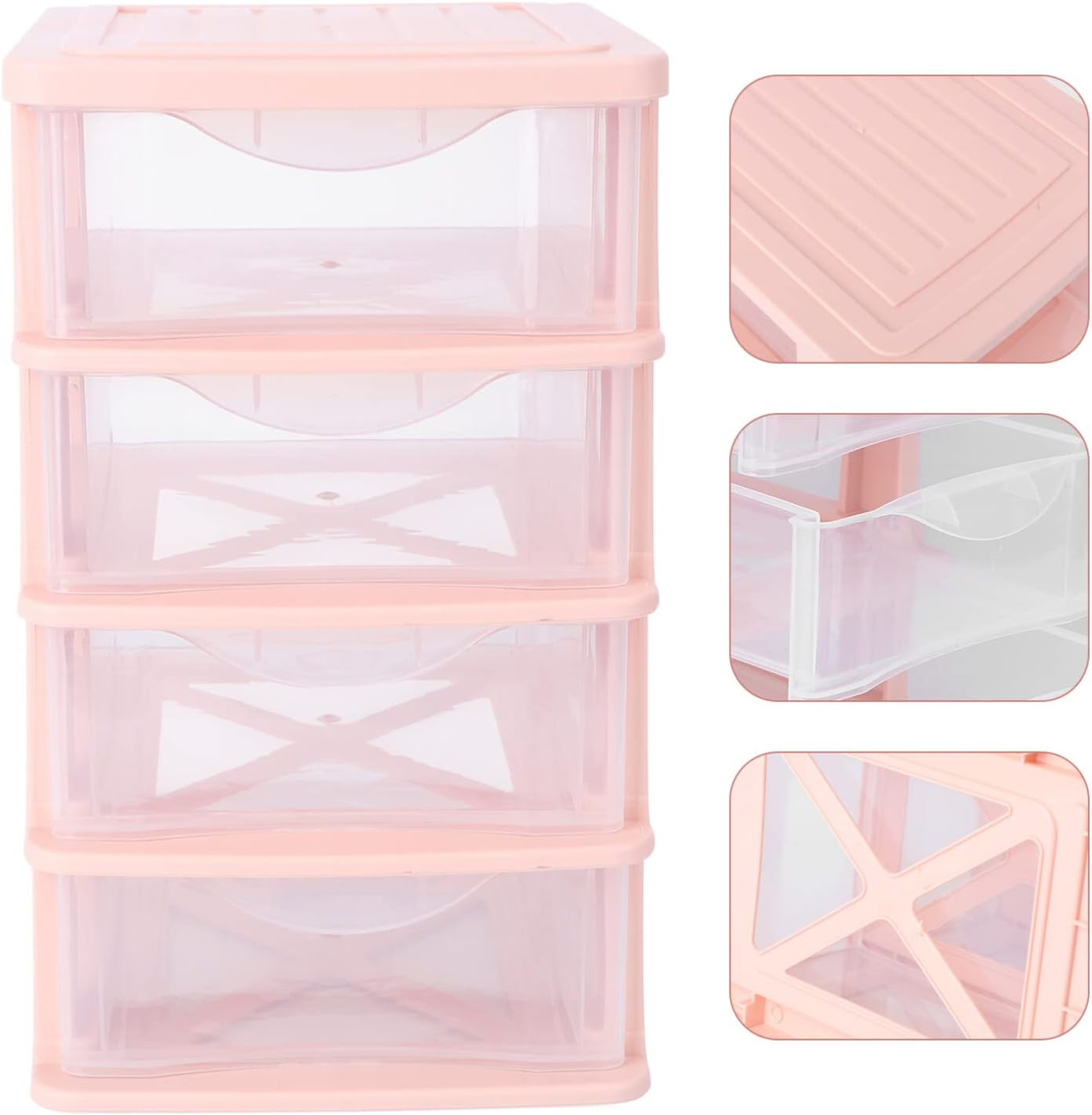 STOBOK Storage Drawer, 4 Layers Plastic Drawers Multifunctional Desktop Storage Box Storage Containers Small Drawers Organizer for Home, Office, Sundries Holder,Pink 30.5X17.5CM