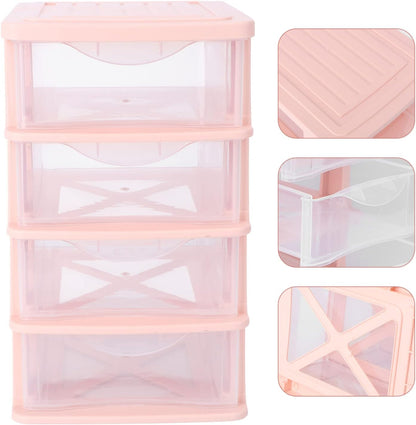 STOBOK Storage Drawer, 4 Layers Plastic Drawers Multifunctional Desktop Storage Box Storage Containers Small Drawers Organizer for Home, Office, Sundries Holder,Pink 30.5X17.5CM