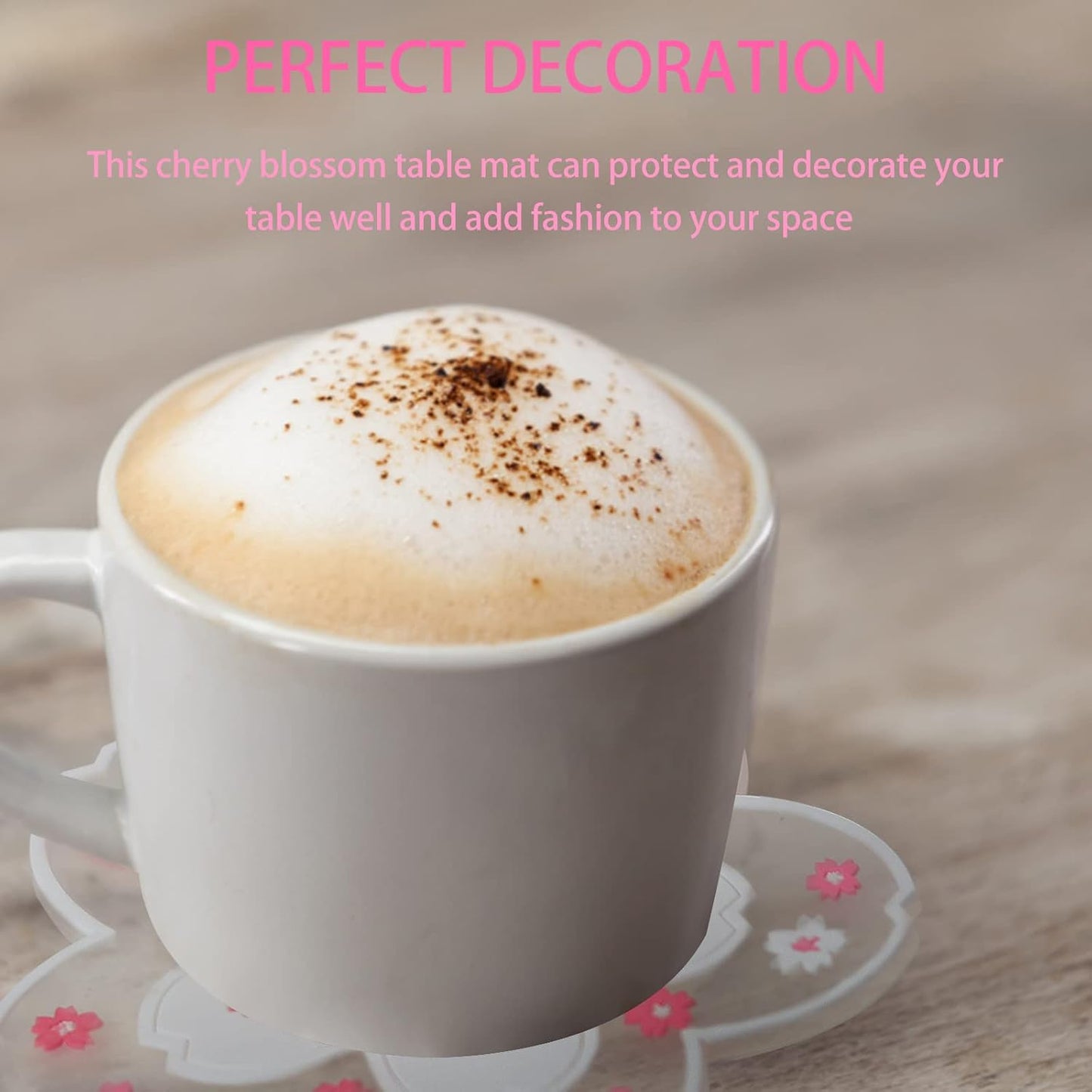 Coasters for Drinks Set of 4 Silicon Cup Coasters Cute Pink Cup Mats Cherry Blossom Coaster, Table Cup Mat for Drinks, Coffee, Tea (4.5in)