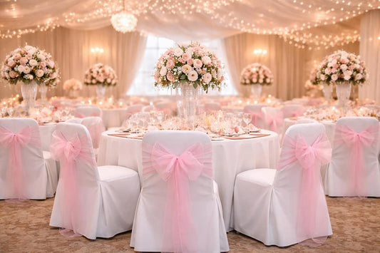 Elegant Organza Chair Sashes Sheer Fabric Sashes for Weddings, Parties, and Special Events – (Pack of 10 PC, Baby Pink)