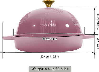 Flavehc Bread Oven Cast Iron Bread Dutch Oven with Cloche Lid for Bread Baking BerryPink Enameled Cast Iron Bread Oven with Dome Lid for Sourdough 5 qt