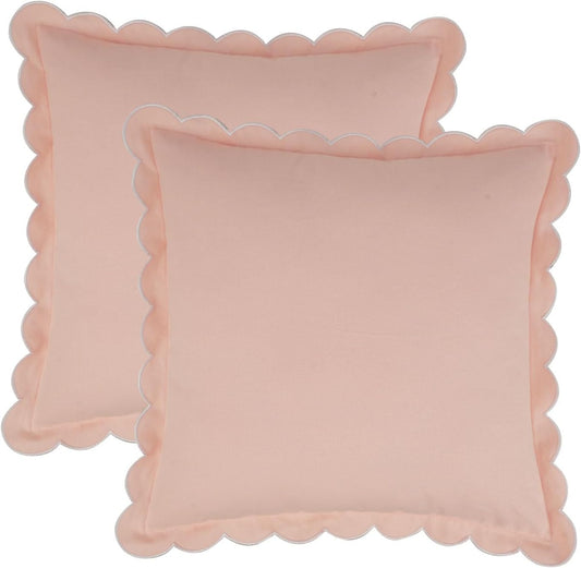 Merrycolor Pink Scalloped Throw Pillow Covers 18x18 Set of 2 Preppy Cute Throw Pillows Boho Pillow Cases Aesthetic Decorative Pillow Covers for Sofa Couch Living Room