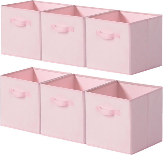 Cupic Cupid 11x11 Storage Cubes, 6 Pack Open Storage Bins with Handles, Storage Cube Organizer for Clothes and Toys, Collapsible Cube Bins for Closet, Shelves, Offices, Pink