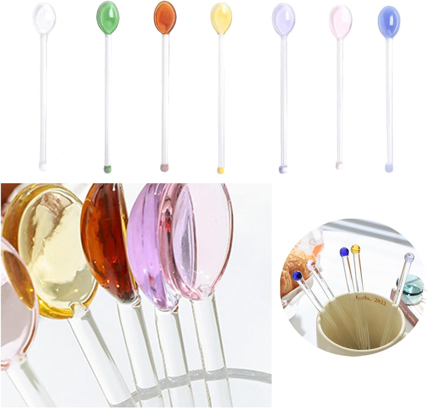 5 Piece Glass Spoons Colorful Glass Stirring Spoon Mini Coffee Stirrers Milk Juice Ice Cream Tea Spoon Teaspoons Dessert Spoon Glass Mixing Spoon for Home Bar Party (pink)