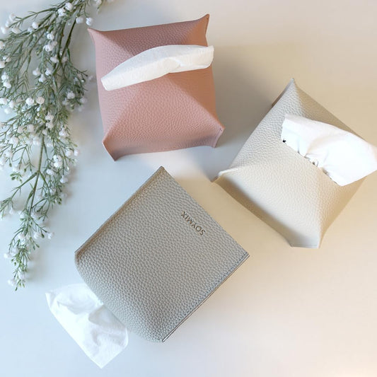 Skin Touch PU Leather Square Tissue Box Cover — Modern Decorative Holder for Bathroom, Vanity, Office Desk, Bedroom, Living Room, or Kitchen (Pink, Square)