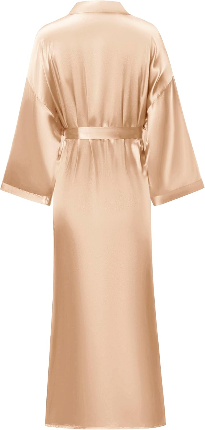 Women's Long Silk Robes Lightweight Long Satin Robes Full Length Sleepwear Dressing Gown