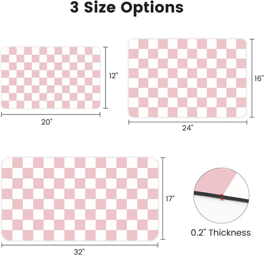 17" x 32" Checkered Dish Drying Mat for Kitchen Counter, Absorbent Coffee Bar Mat for Espresso Machine Coffee Countertops Accessories, Pink