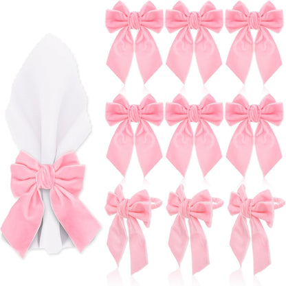 FYSUIMU 10Pcs Large Bow Napkin Rings Velvet Pink Bowknot Napkin Holder Chic Napkins Buckle Dinner Table Ring for Wedding Valentine’s Day Party Table Decor