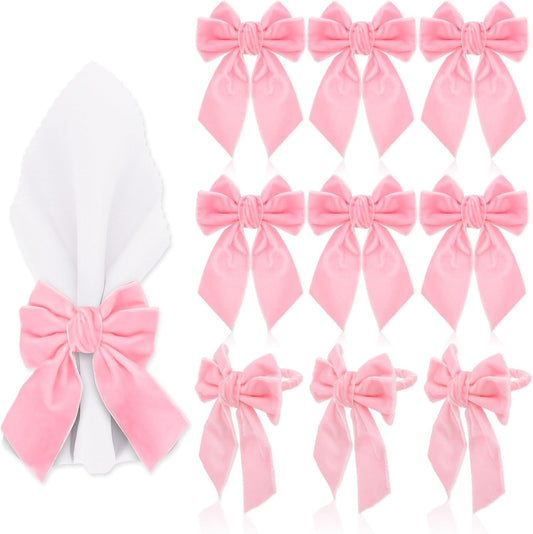 FYSUIMU 10Pcs Large Bow Napkin Rings Velvet Pink Bowknot Napkin Holder Chic Napkins Buckle Dinner Table Ring for Wedding Valentine’s Day Party Table Decor