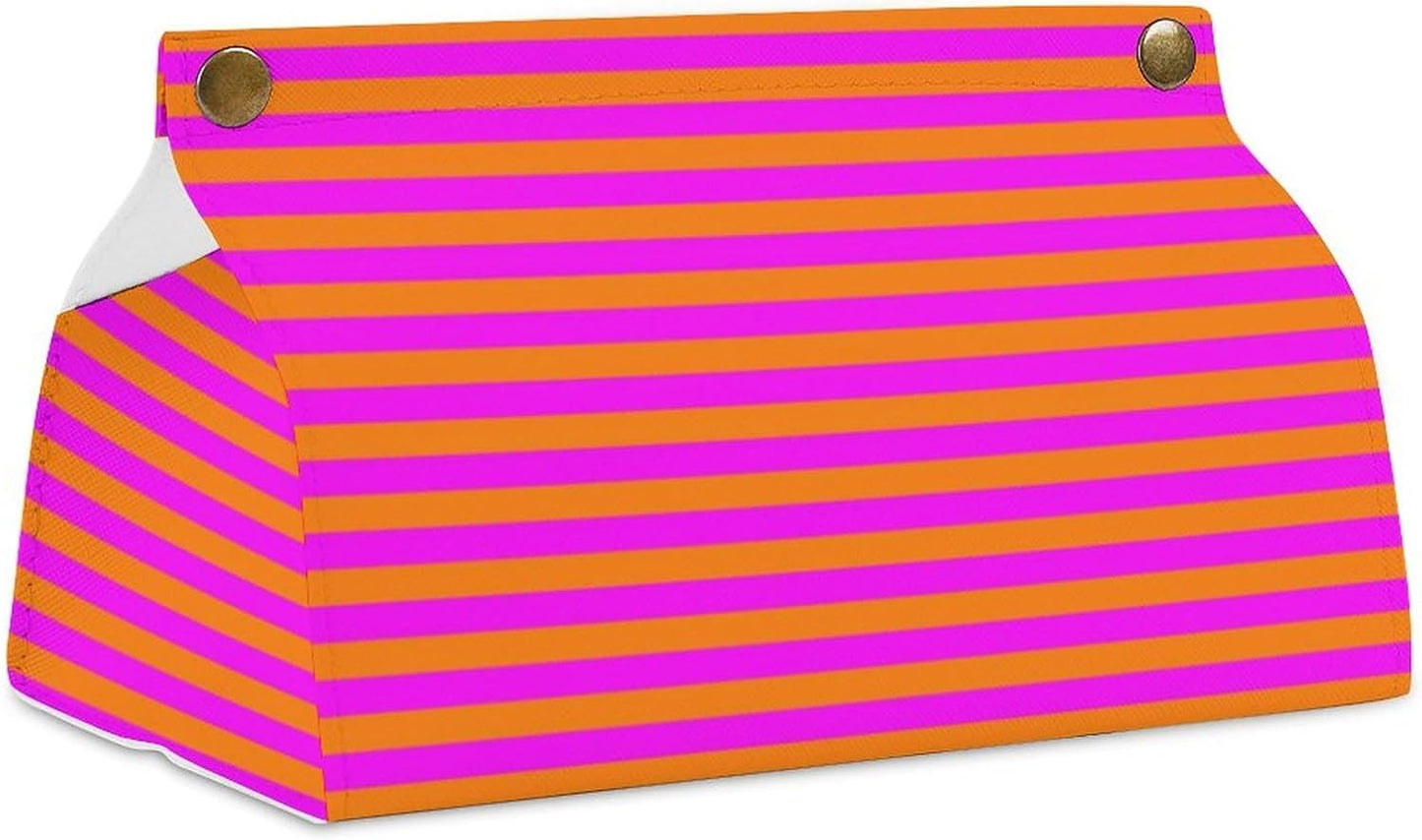 Pink and Orange Stripe Pattern Tissue Box Cover PU Leather Facial Tissue Dispenser Boxs for Office Car & Bathroom