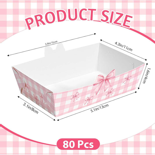 80 Pcs Pink Bow Nacho Food Trays Snack Serving Plates Pink Food Boats Hot Dog Nacho Trays for Coquette Birthday Wedding Anniversaries Party Supplies