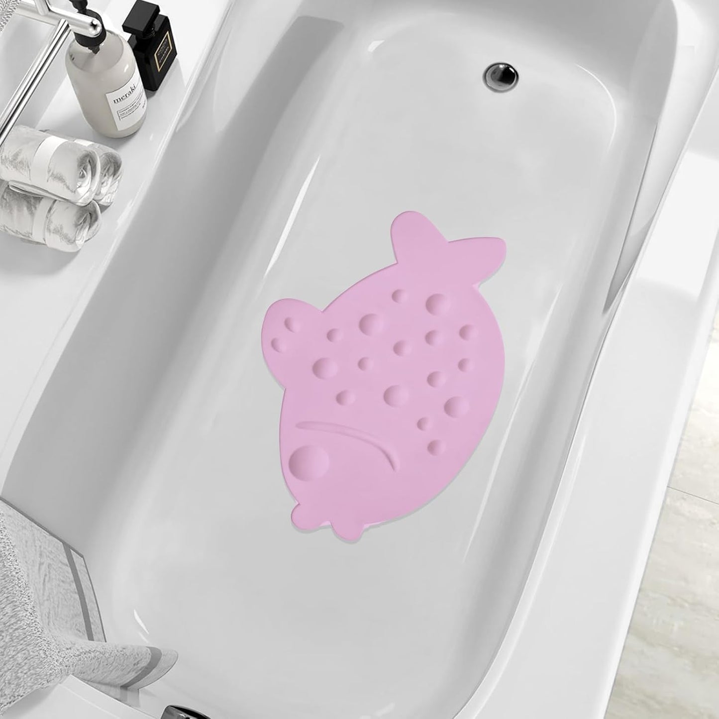 Non-Slip Bathtub Mat ZHICHENG Soft Rubber Bathroom Bathmat with Strong Suction Cups (Pink)