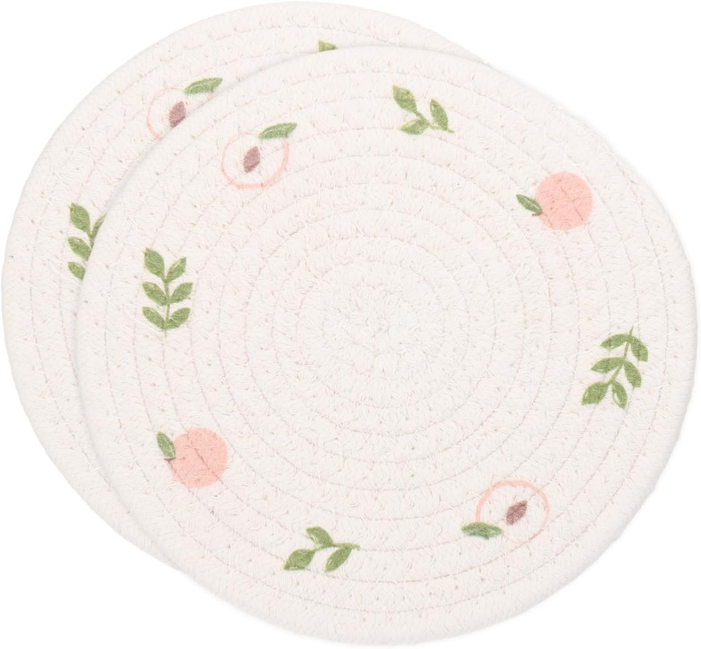 uxcell Round Placemats Set of 2, 7.1 Inch Cotton Rope Braided Place Mats, Heat Resistant Woven Table Placemats, for Home Wedding Holiday Party, Peach Pattern