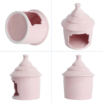Saim Cute Aquarium Decorations Ceramic Palace Little Grass Hut Shaped Toad House, Betta Fish Tank Accessory Decor Ornament Hideout Pleco Cave for Fish Playing or Hiding (Pink)