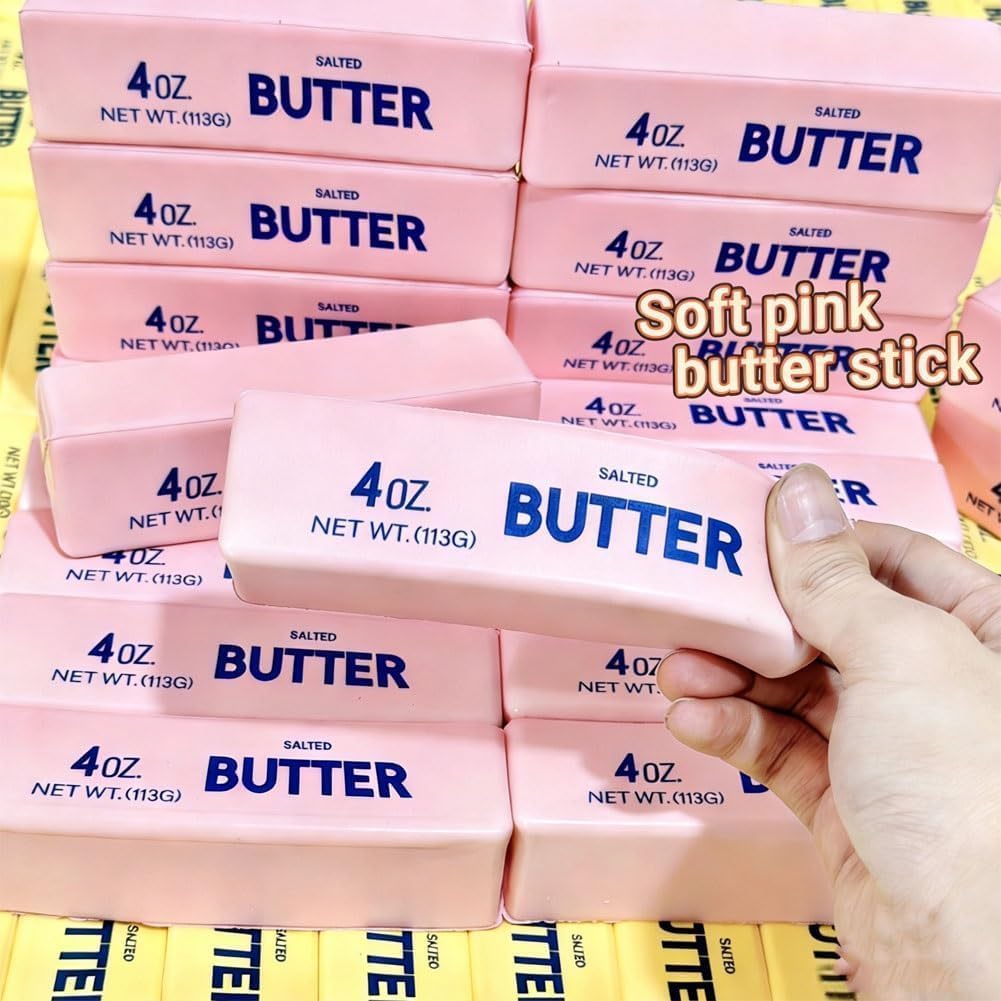 2 PCS Butter Squishy, Slow Rising Squishy Butter Stick New Giant Realistic Bread Slow Rising Stress Soft Sticky Squishies for Relaxation & Focus, Desk Gift(Yellow + Pink)