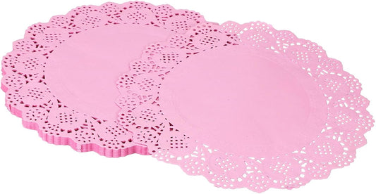 uxcell 100Pcs Paper Doilies, 10.5" Lace Doilies Round Paper Placemats for Dessert Cake Wedding Birthday Party Decorations Sandwiches Restaurants, Pink