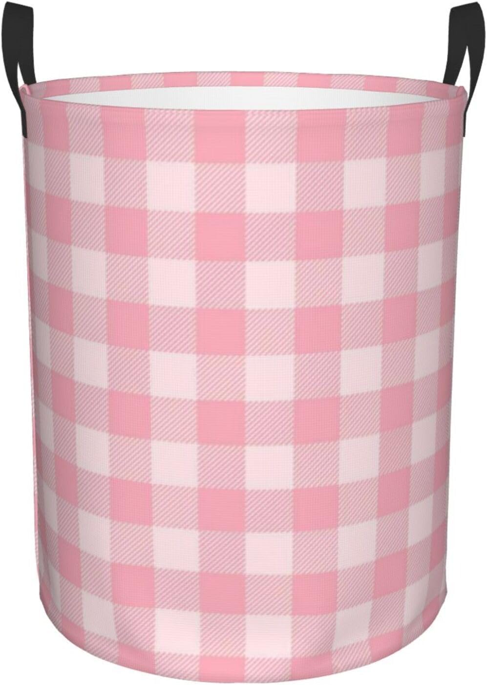 Pink Checkered Large Laundry Basket,Collapsible Laundry Hamper With Handle Checkered Room Decor,Round Waterproof Dirty Clothes Hamper Toy Organizer Storage Basket Gift for Home Bedroom Bathroom Decor