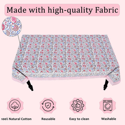 Blue & Pink Hand Block Print Cotton Square Tablecloth 60 x 60 Inch