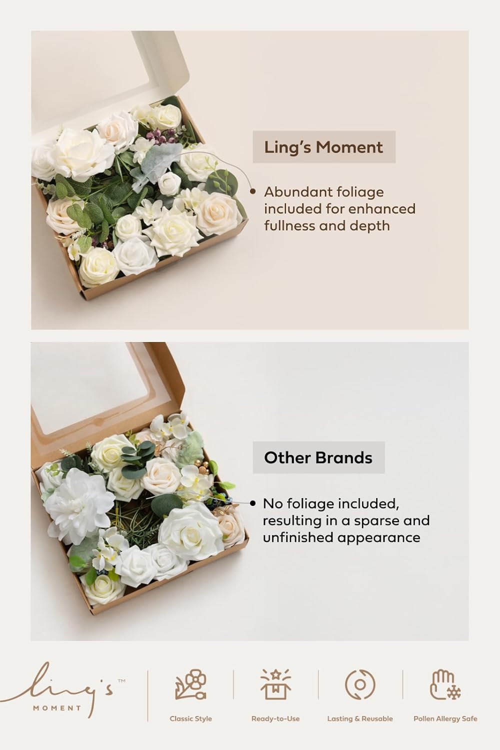 Ling's moment Fake Flowers Box, Faux Artificial Greenery Stems Foam Roses Gardenia Silk Ranunculus Peony Fabic Flower for Centerpieces Bouquet Wedding Vase, Dusty Rose & Pale Peach, Grand Combo