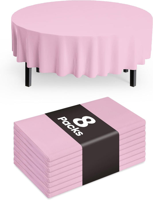 Pureegg Plastic Table Cloth Disposable 8 Pack, 84'' Round Table Cloths, Easter Party, Valentines, Mothers Day Decorations, Tablecloths, Round, Pastel Plastic Cover, Leakproof & Sturdy, Pink