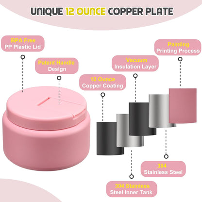 BOSEDSANG 13.5oz Soup Thermo for Hot Food Kids with Buckle Lid Insulated Vacuum Food Jar Wide Mouth Leakproof Stainless Steel Lunch Container- Pink