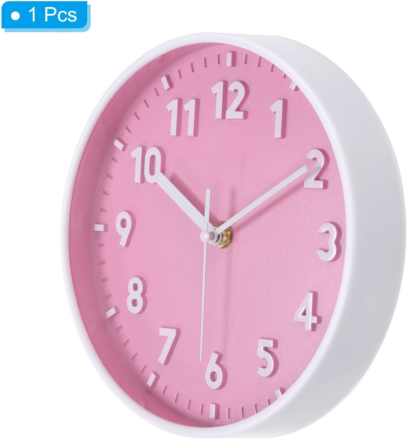 PATIKIL 8 Inch Wall Clock, 3D Number Quartz Battery Operated Silent Non-Ticking Round Wall Clocks for Office Bedroom Decorative, Pink