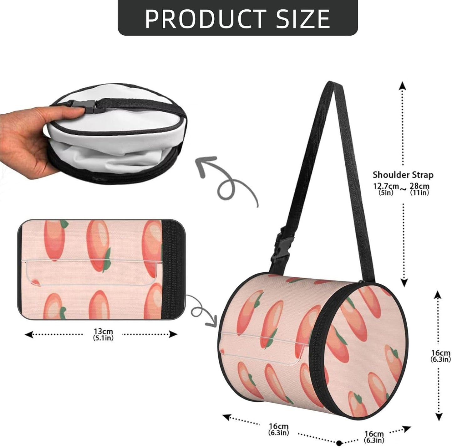 Oxford Cylinder Tissue Holder, Round Tissue Container Pink Peach Pattern - 6.3''X6.3'' Portable Toilet Paper Roll Cover Tissue Box for Home Car Camping Office Travel
