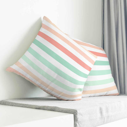 Throw Pillow Covers 18 x 18 Inch, Peach Pink Green Ombre Cotton Linen Pillows Cases, Farmhouse Stripe Modern Square Cushion Covers for Couch Sofa Bed