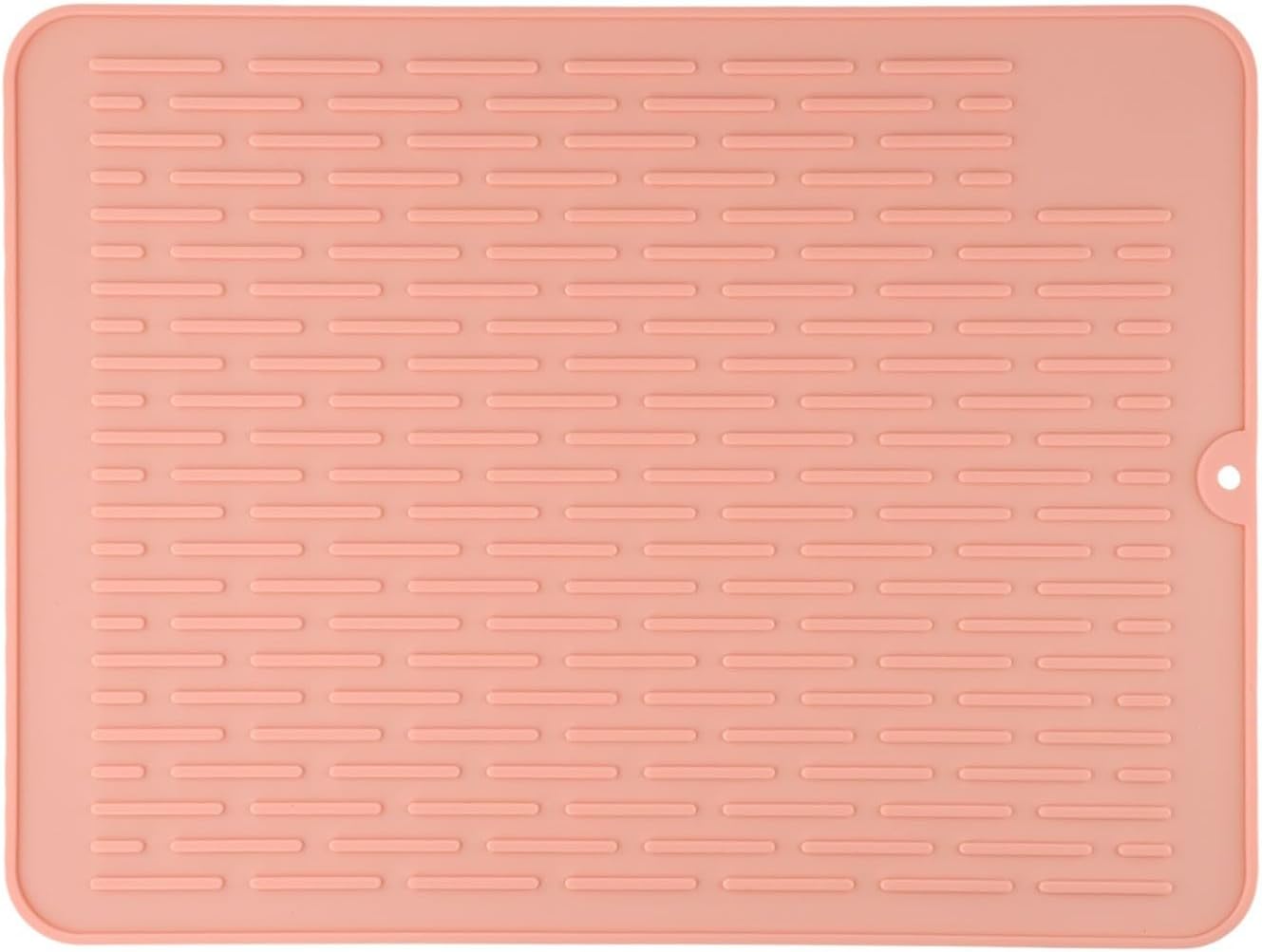 Silicone Dish Drying Mat for Kitchen Counter, Non-Slip Sink Liner with Raised Stripes, Heat Resistant & Easy to Clean, Large 15.75x11.81 Inch Draining Pad(Pink)