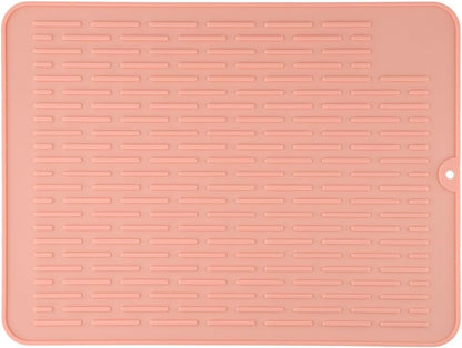 Silicone Dish Drying Mat for Kitchen Counter, Non-Slip Sink Liner with Raised Stripes, Heat Resistant & Easy to Clean, Large 15.75x11.81 Inch Draining Pad(Pink)