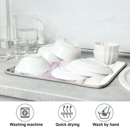 JIPONI Dish Drying Mat for Kitchen Counter,White Pink Marble 16'x18' Super Absorbent Kitchen Mat, Multi-Functional Draining Racks Pad Coffee Mats