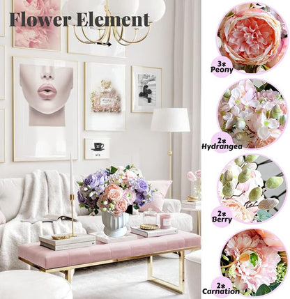 ASTRYAS Artificial Peony Flower 2Pcs Silk Peonies Fake Peony Flowers Floral Arrangements Dining Table Centerpieces for Kitchen Bridal Wedding Party Decor(Light Pink)