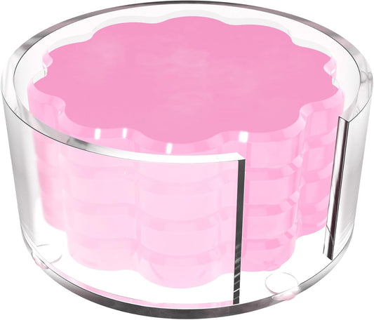 GRAHAM DESIGN Scalloped Acrylic Drink Coaster Set 4‑Pack with Holder – Pink Minimalist Beverage Coasters, Non‑Slip Table Protector, Modern Housewarming Gift