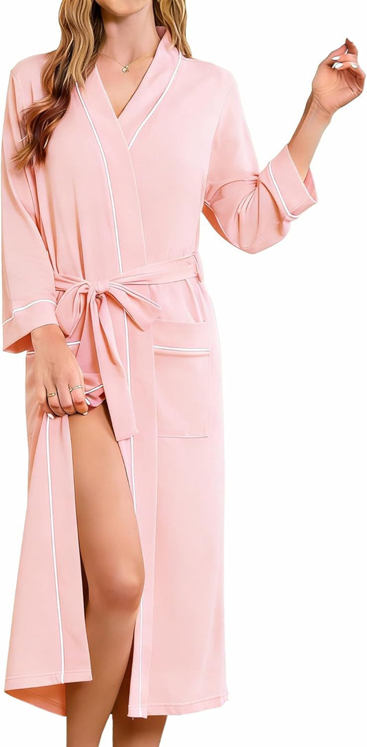 HEARTNICE Womens 100% Cotton Robe, Soft Kimono Spa Long Bathrobe Lightweight Loungewear