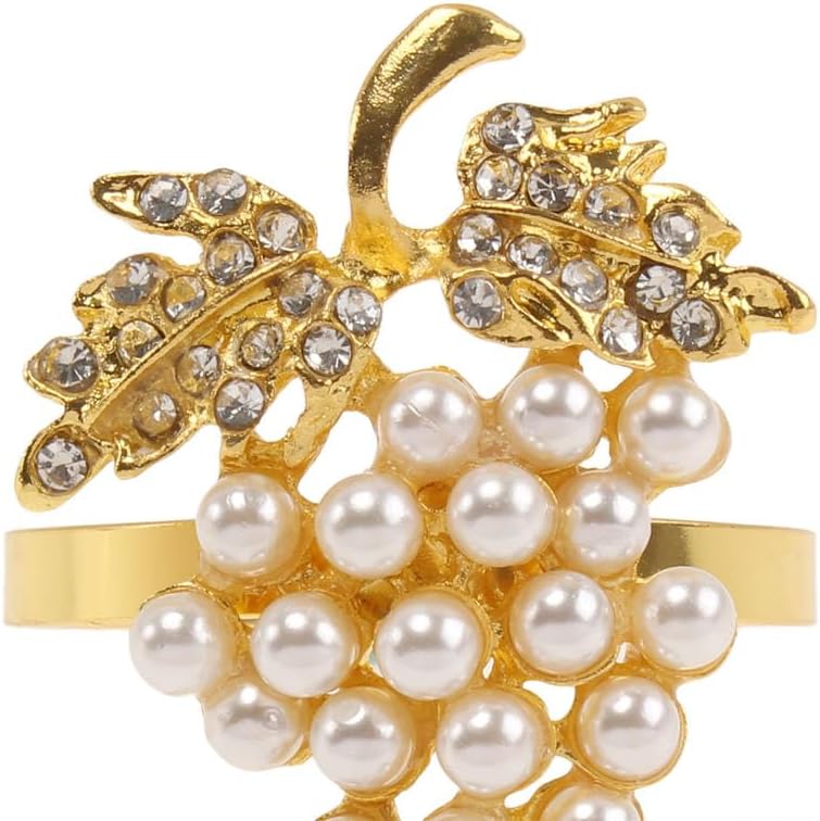 Set of 6 Grape Napkin Rings Imitation Pearl Gold Alloy Napkin Ring Holders for Dinning Table Decor (6, Gold)