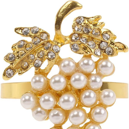 Set of 6 Grape Napkin Rings Imitation Pearl Gold Alloy Napkin Ring Holders for Dinning Table Decor (6, Gold)