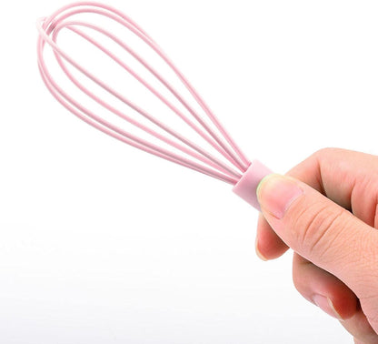 Egg Beater Utensil Kitchen Stainless Steel Wire Non Stick with Soft Handle Mixer Silicone Whisk for Beating Sauce Baking (Pink)