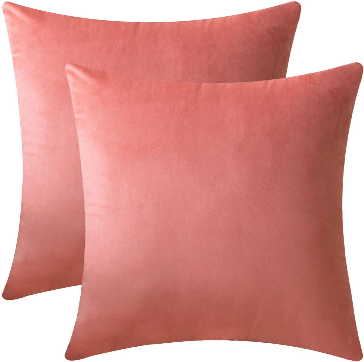 Set of 2 Salmon Pink Colored Solid Velvet Throw Pillow Covers, Cozy Soft Accent Pillow Cases for Sofa Couch Bed and Living Room - 18"x18"