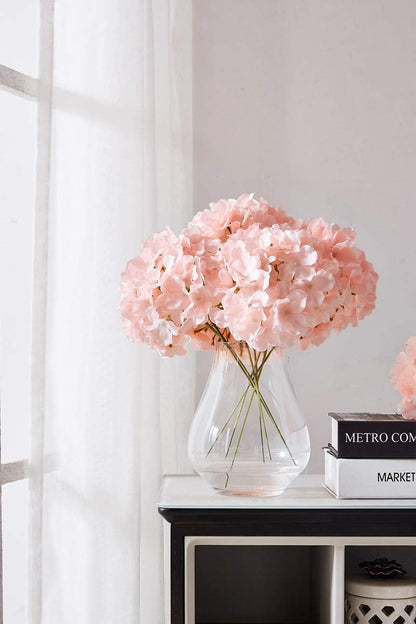 10Pcs Artificial Hydrangea Flowers Blush Heads Fake Hydrangea Silk Flowers for Wedding Centerpieces Bouquets DIY Floral Decor Home Decoration with Stems(VASE NOT Included)