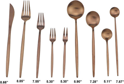 5 Pcs Dessert Spoon Set Silverware Set – 304 Stainless Steel Rose Gold Utensil Salad Spoon Set, Matte Copper Curved Design Cutlery 7.09 inches