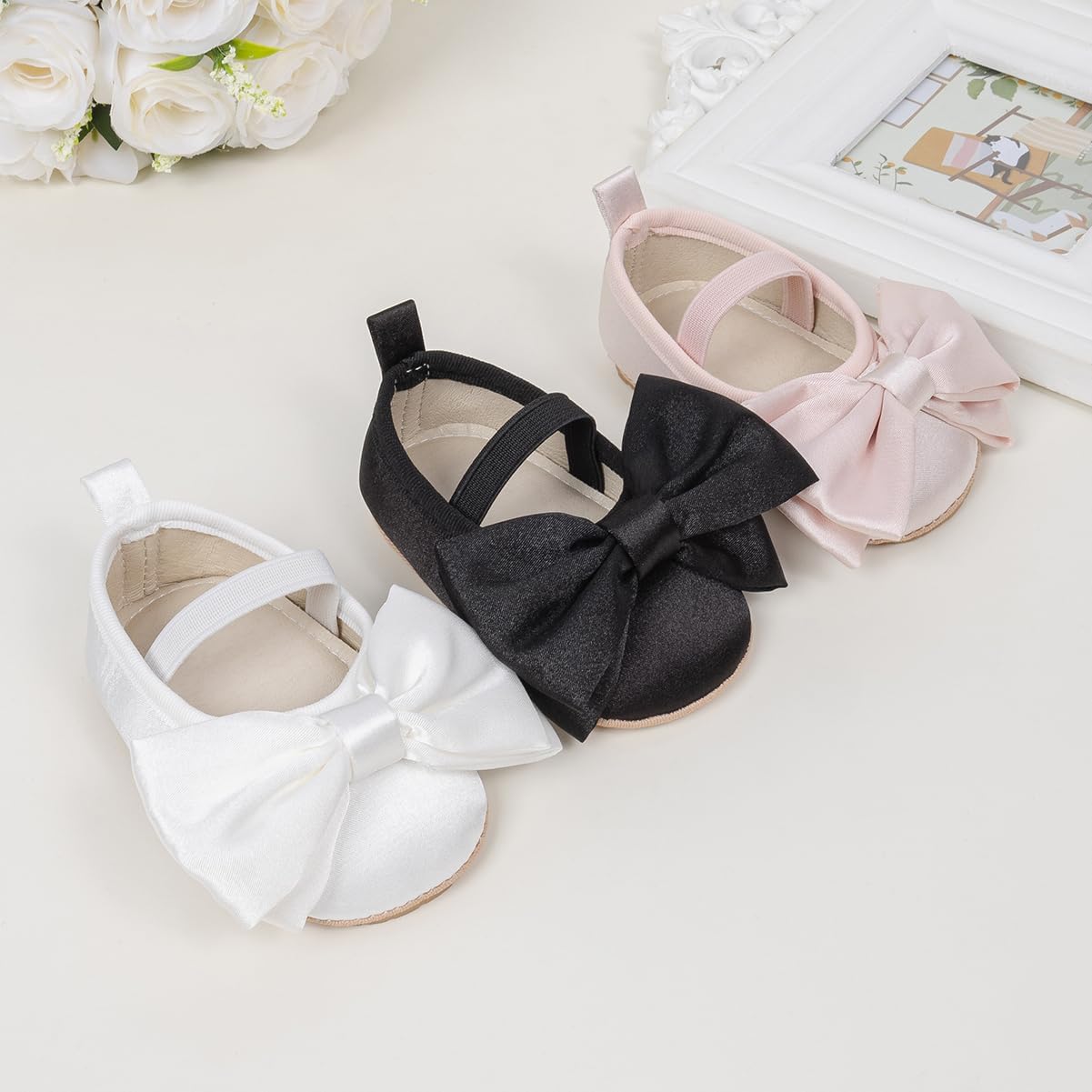 Meckior Infant Baby Girl Sandals Soft Non-Slip Rubber Sole Handmade Princess Wedding Dress Shoes Toddler First Walkers