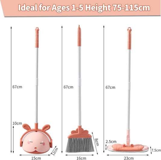 Midoneat Kids Cleaning Toy Set, Mini Child Broom, Mop and Dustpan, Little Housekeeping Helper Set ,Pretend Home Cleaning Play Set for Toddler Age 1-5,6pcs (Pink)