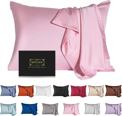 Mulberry Silk Pillowcase for Hair and Skin,Standard Size Cooling Silk Pillow Case with Hidden Zipper,Allergen Proof Dual Sides Soft Breathable Smooth Silk Pillow Cover for Women(Standard,Pink)