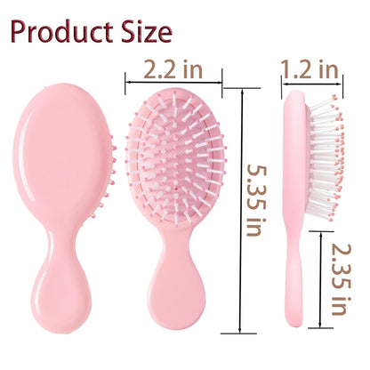 6 pcs Mini Hair Brush,Travel Detangling Brush with Exquisite Packaging Box,Mini Brush for Most Hair Types,Bridesmaid Party Christmas Stockings Filling Wet Hair Brushes (Pink)