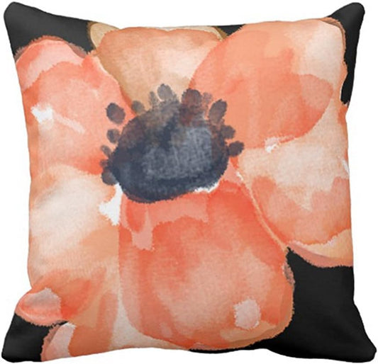 SPXUBZ Watercolor Flower Salmon Peach Floral Pillow Cover Decorative Home Decor Nice Gift Square Indoor/Outdoor Pillowcase Size: 18x18 Inch(Two Sides)