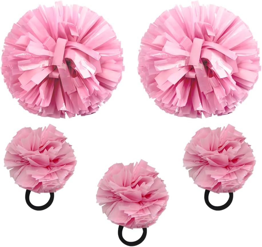 Lovecheer 5PCS Pom Poms Cheerleading with Mini Pompoms Hair Ropes Cheerleader Costume Gifts Wrist Decor for Sports Basketball Hockey Football Team Spirits Dance