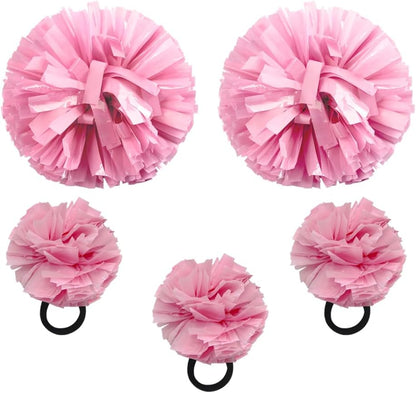 Lovecheer 5PCS Pom Poms Cheerleading with Mini Pompoms Hair Ropes Cheerleader Costume Gifts Wrist Decor for Sports Basketball Hockey Football Team Spirits Dance
