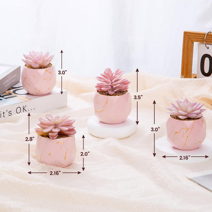 ZENIDA Artificial Succulent Plants in 4 Pink Ceramic Pots, Cute Fake Plants for Vanity Decor, Office, Desk, Bathroom, Kitchen, Bedroom, Shelves Decor for Women, Girls Gift