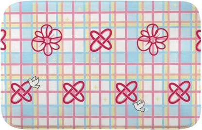 Washable Rug Pastel Checkerboard Pink Flowers Bows Holiday Bathroom Rugs Shower Mat Rubber Floor Mats for Home Traction Trap Water Non Slip Quick Drying Household Pet Floor Bathroom Decor 18 X 30in