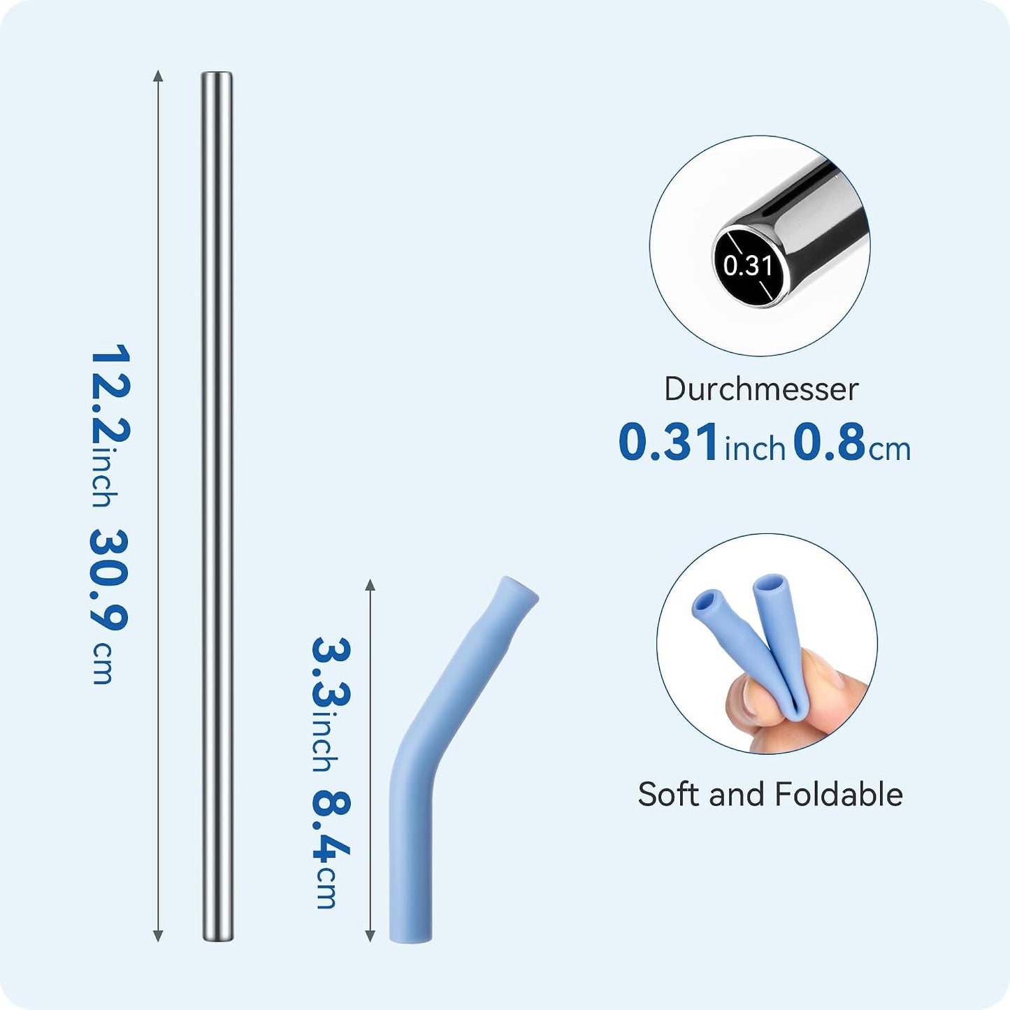 Straight Metal Straws for 40 Oz Stanley Tumbler, 3 Pack Reusable Stainless Steel Drinking Straw with Silicone Tips and Straw Cleaner Brush, Fit for Coffee, BPA Free(Rose Quartz)